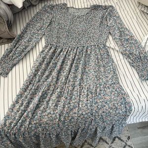 Shirred ruffle long sleeve dress
